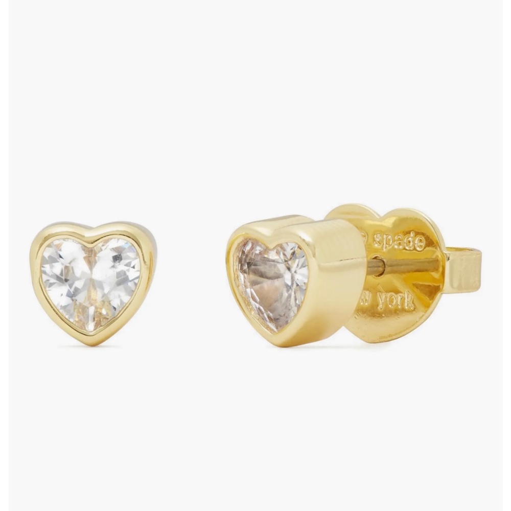 NWT Kate Spade New York Sweetheart Mini Cubic Zirconia Stud Earrings in Gold